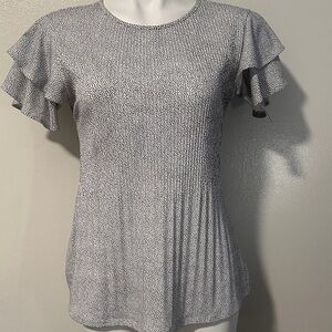 Adrianna Papell Black and White Ruffle Sleeve Blouse